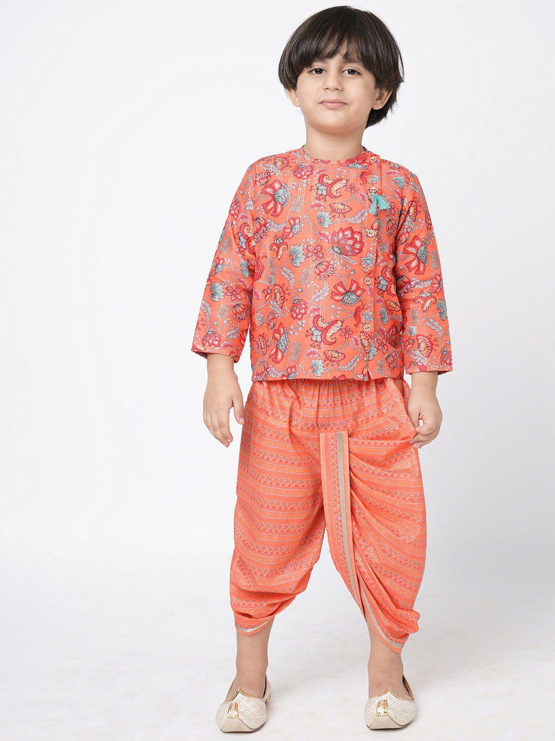 lil drama boys floral printed mandarin collar kurta with dhoti pants