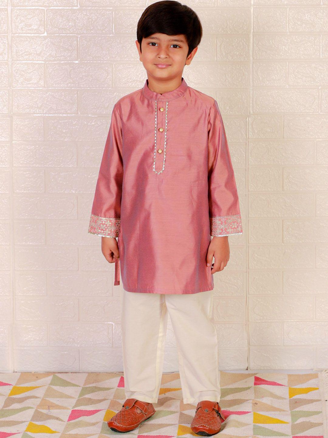 lil drama boys regular gotta patti pure silk kurta with pyjamas