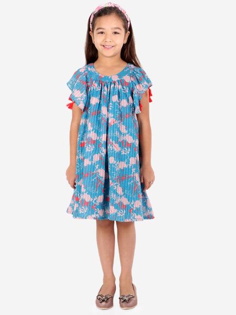 lil drama kids blue printed dress