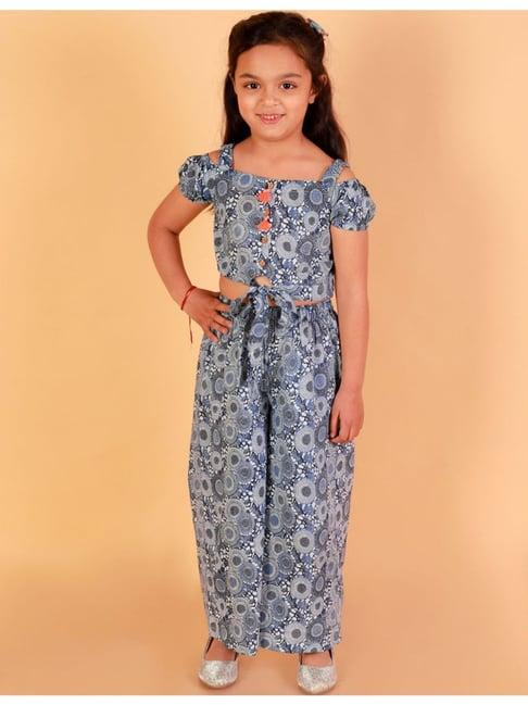 lil drama kids dark blue printed top with pants