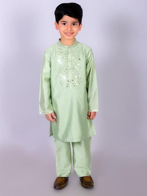 lil drama kids green embellished full sleeves kurta with pants