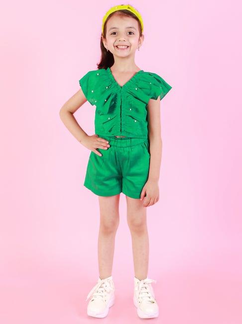 lil drama kids green embellished top with shorts