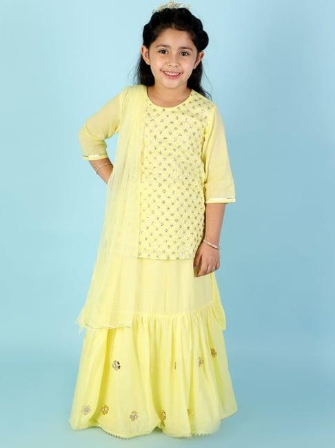 lil drama kids light yellow embellished lehenga, choli with dupatta