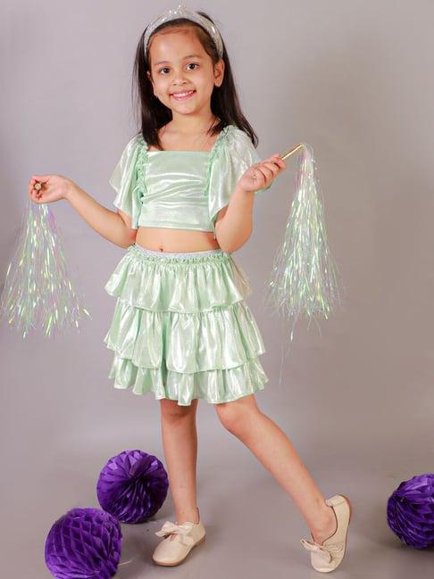 lil drama kids mint green solid top with skirt