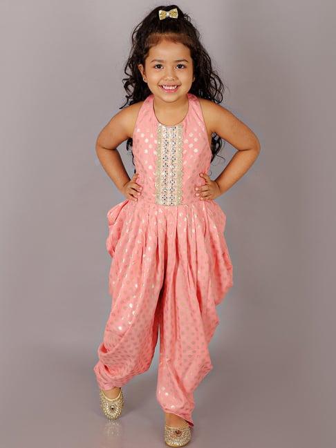 lil drama kids peach printed dhoti jumpsuit