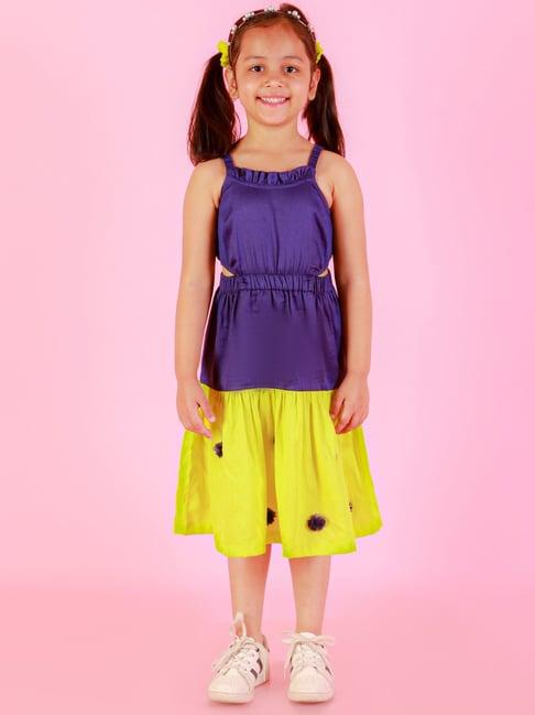 lil drama kids purple & yellow solid dress