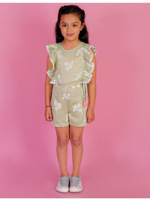 lil drama kids sage green floral print jumpsuit