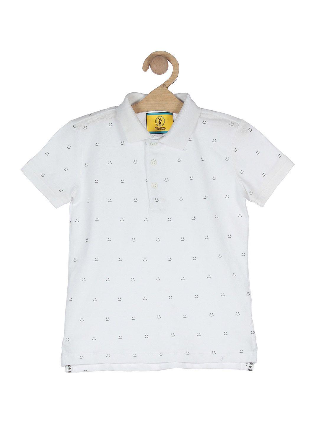 lil lollipop boys white printed polo collar t-shirt