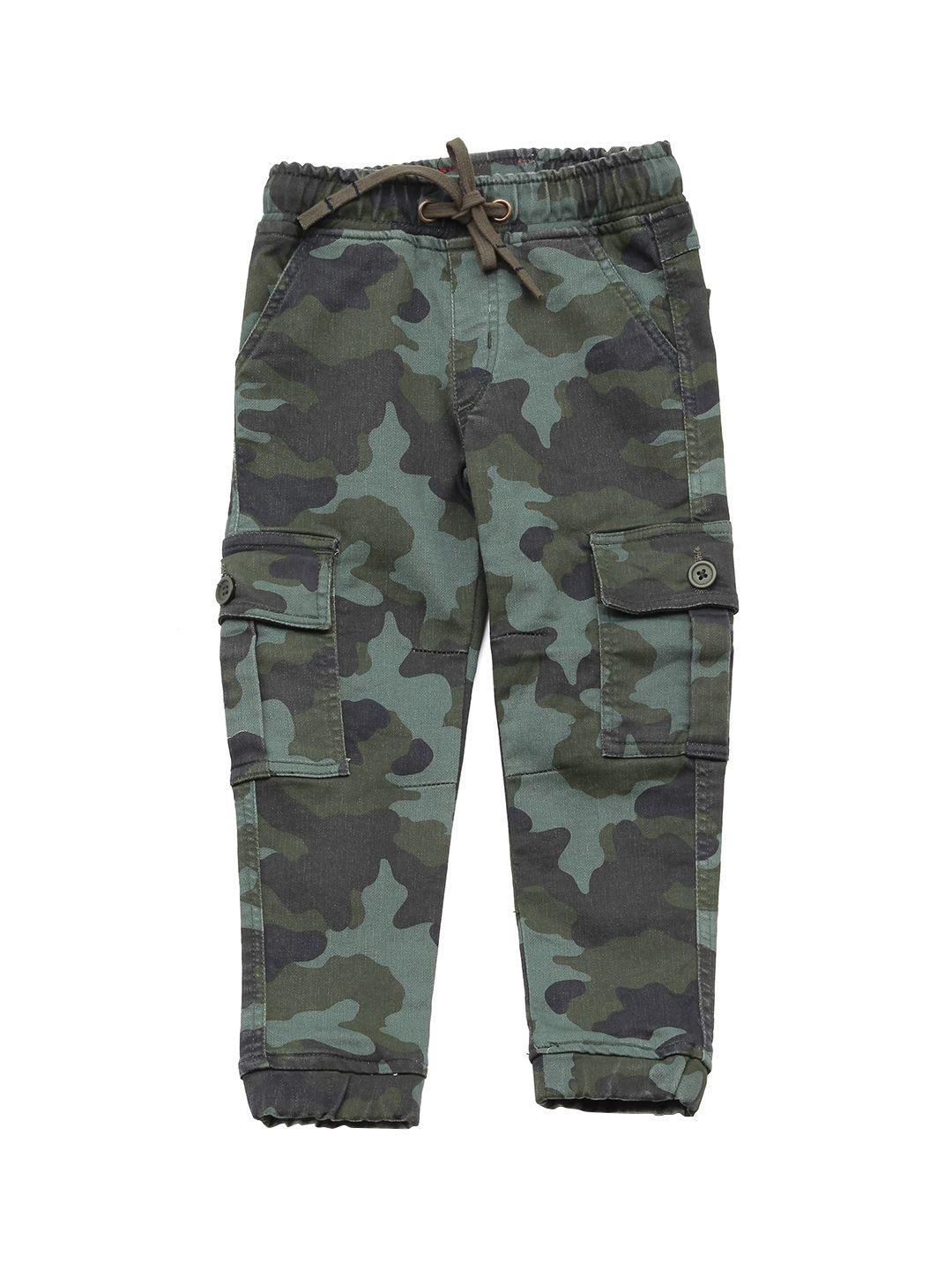 lil lollipop kids green camouflage printed cotton cargos trousers