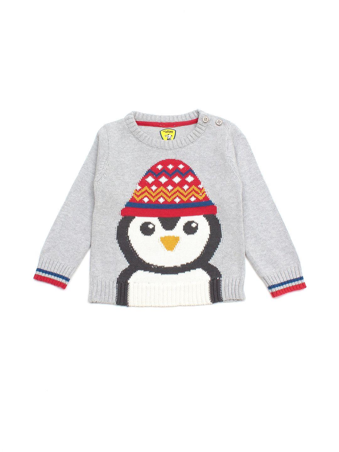 lil lollipop kids grey & red pure cotton pullover