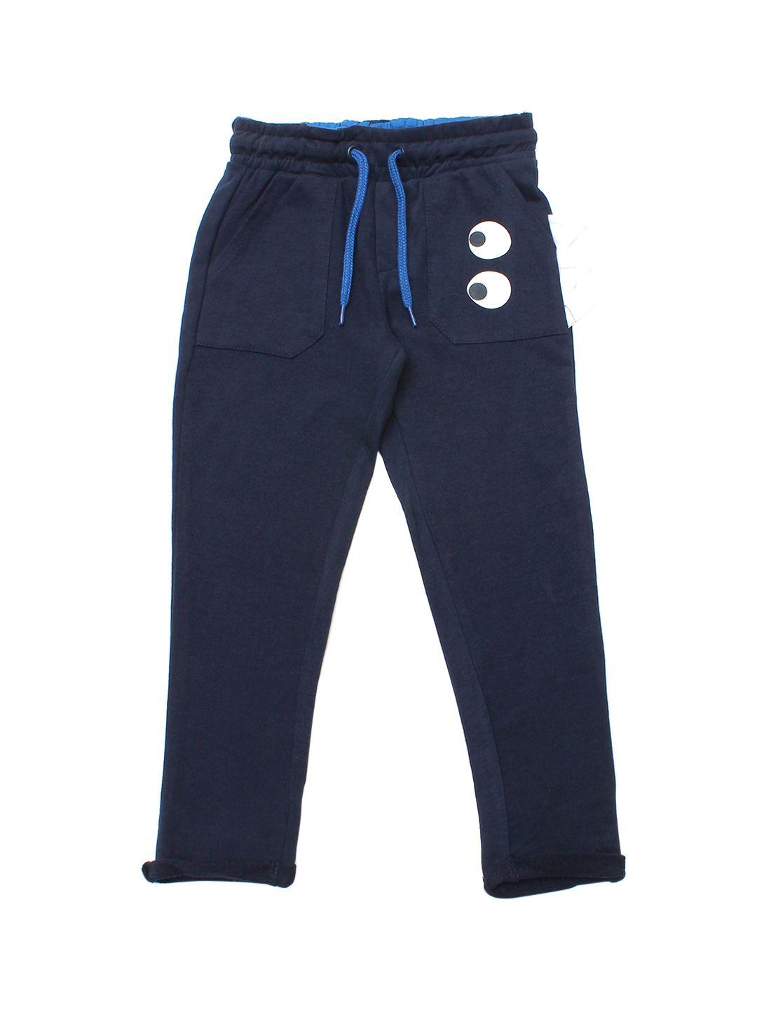 lil lollipop kids navy-blue & white solid pure cotton joggers