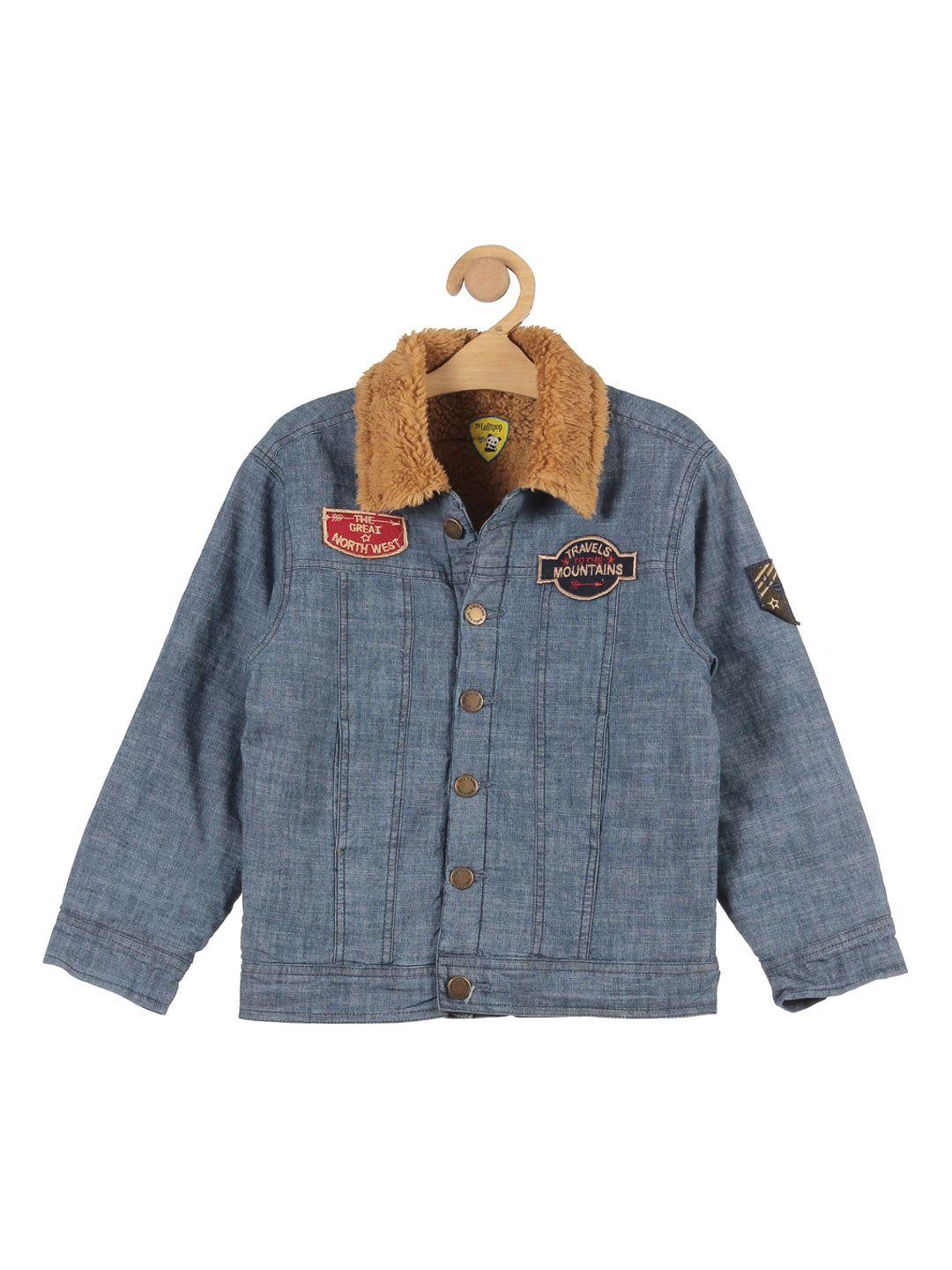 lil lollipop unisex kids blue checked lightweight crop denim jacket with patchwork