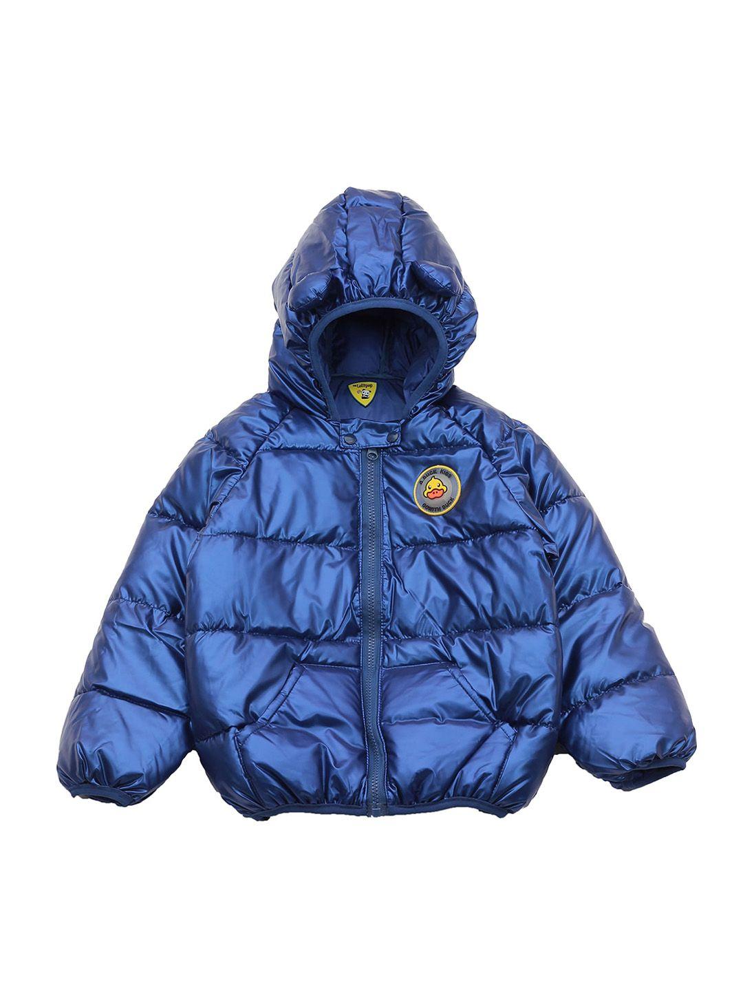 lil lollipop unisex kids blue lightweight outdoor puffer jacket with patchwork