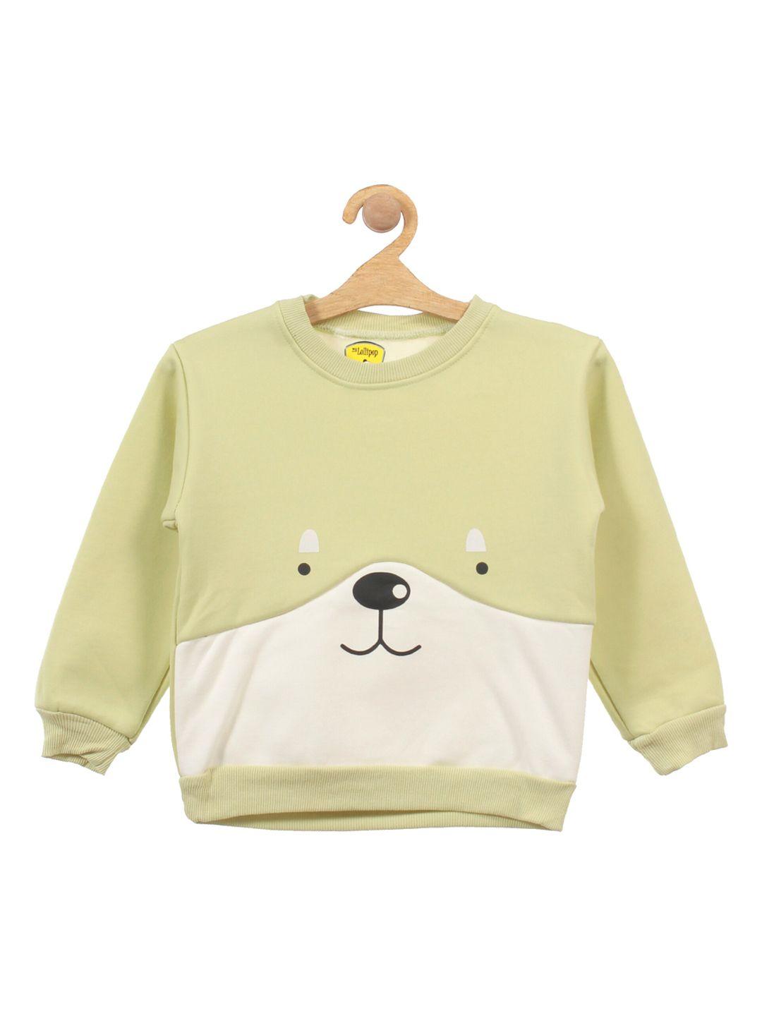 lil lollipop unisex kids green colourblocked bear printed fleece sweatshirt