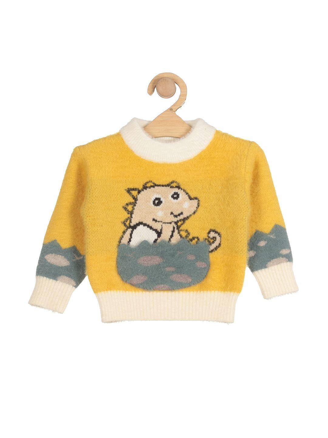 lil lollipop unisex kids mustard & off white printed pullover with fuzzy detail