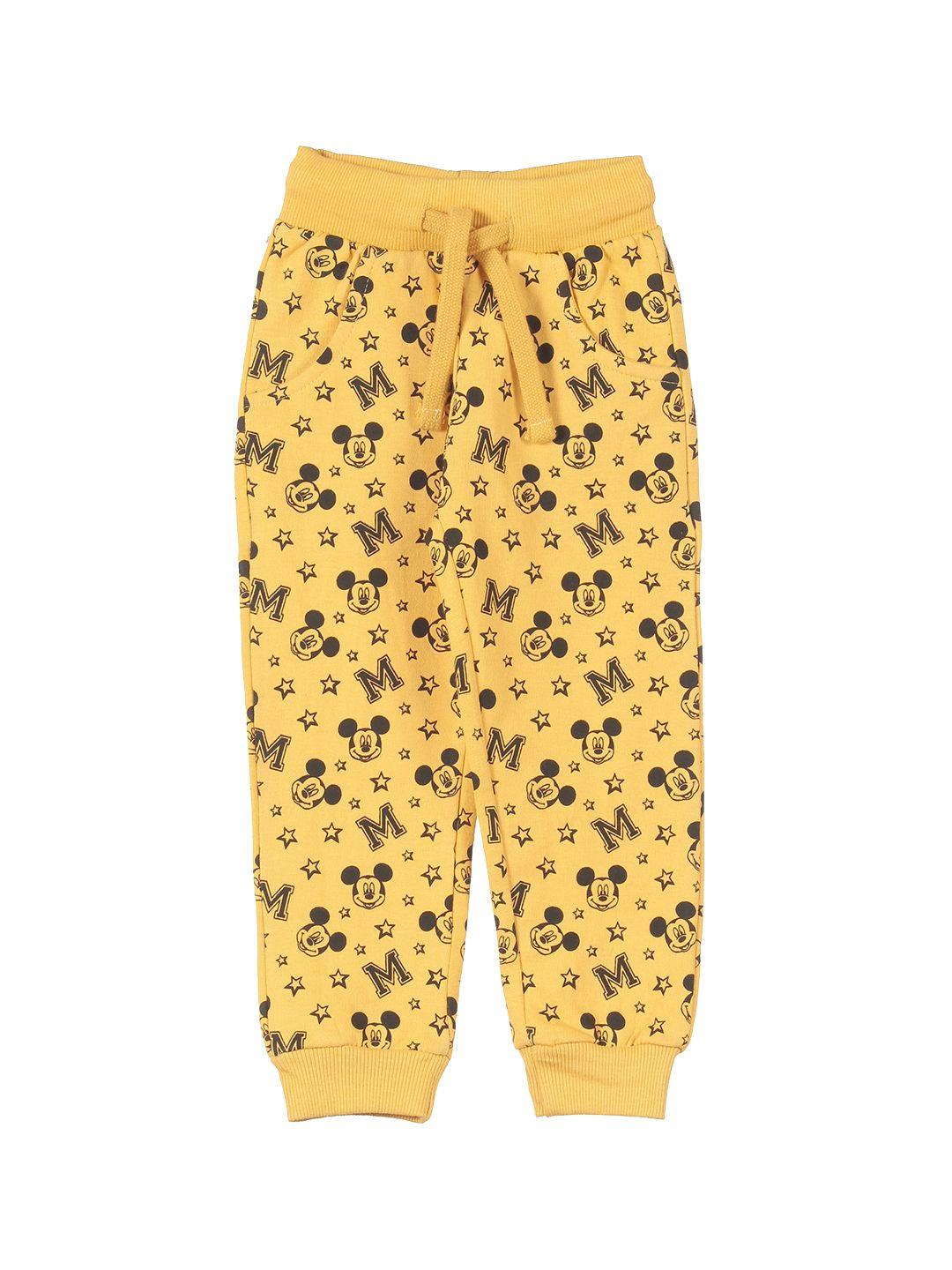 lil lollipop unisex kids mustard yellow mickey mouse printed cotton joggers
