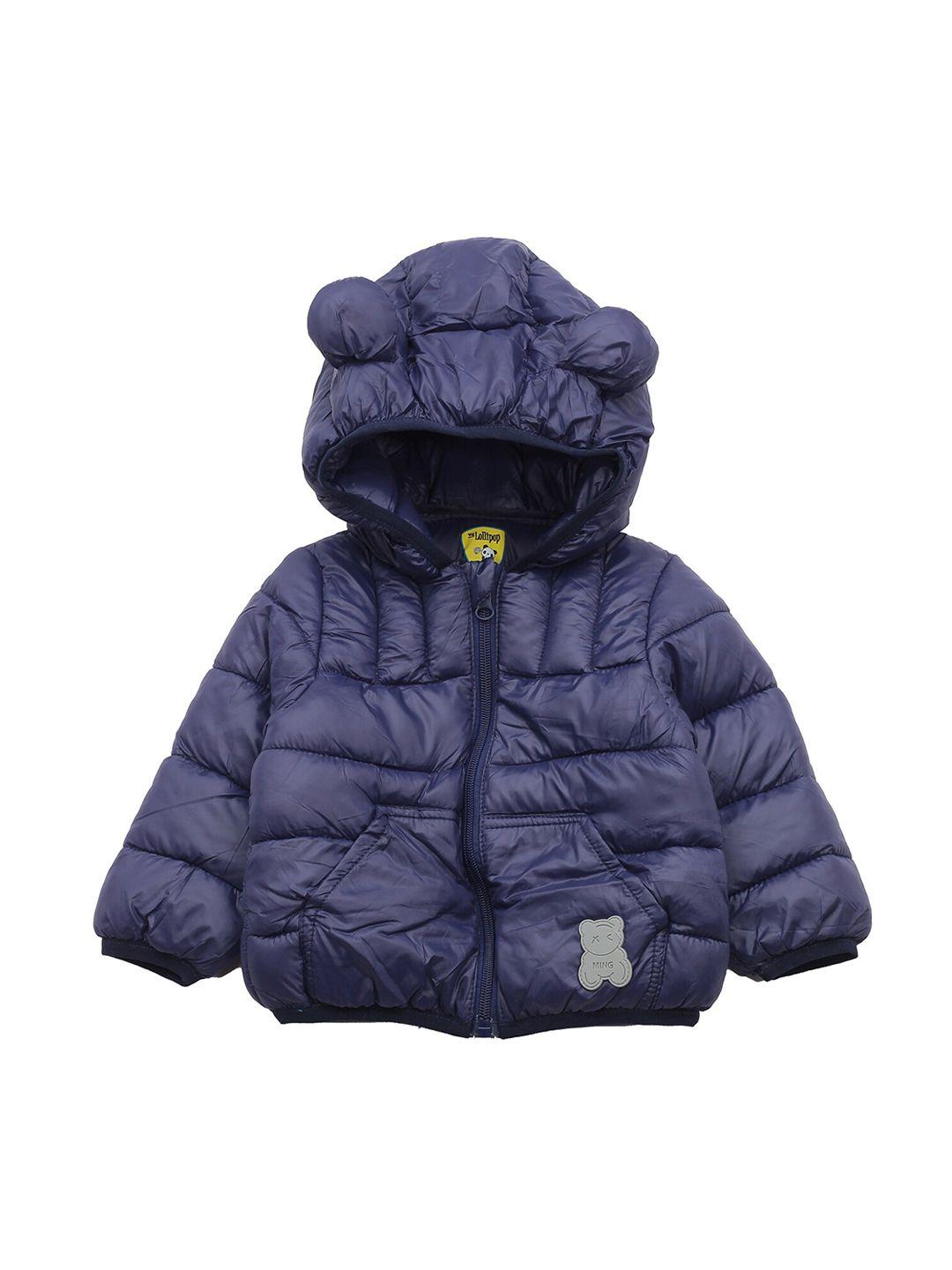 lil lollipop unisex kids navy blue colourblocked lightweight longline outdoor puffer jacket