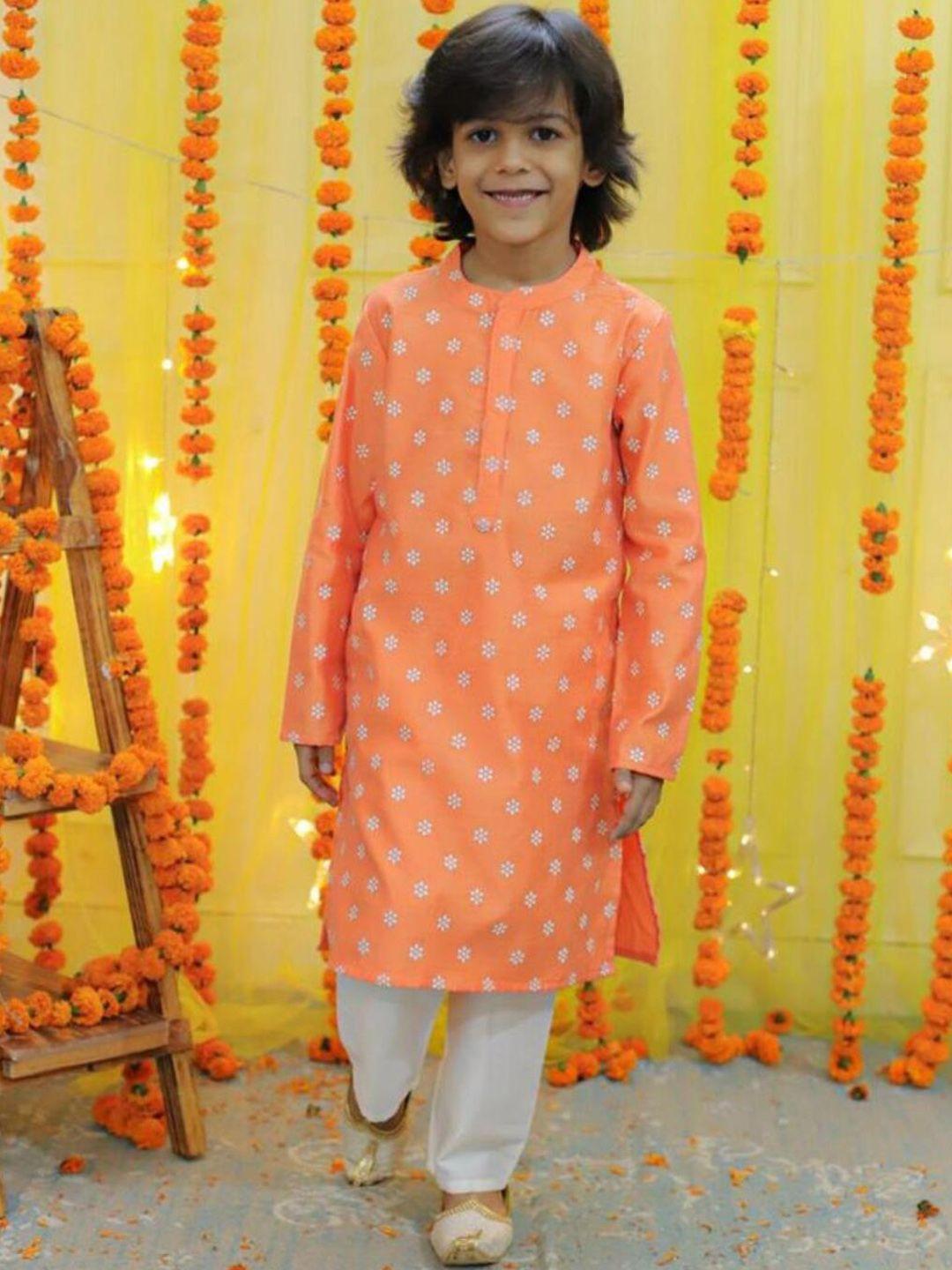 lil peacock boys embroidered regular kurta with pyjamas