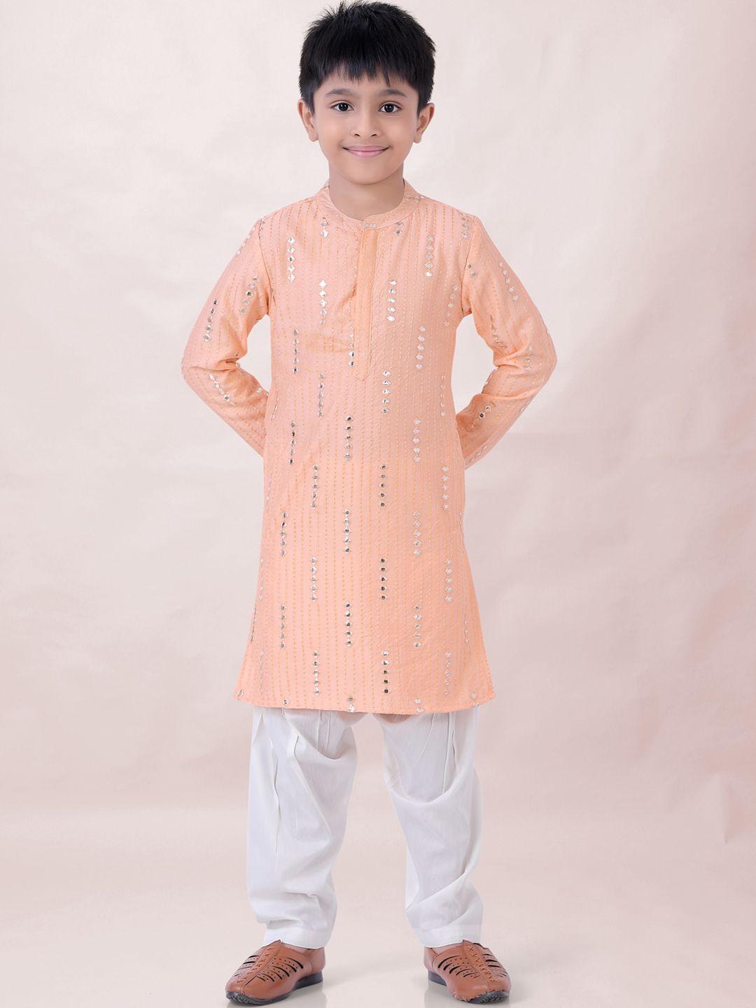 lil peacock boys ethnic motifs embroidered mirror work kurta with pyjamas