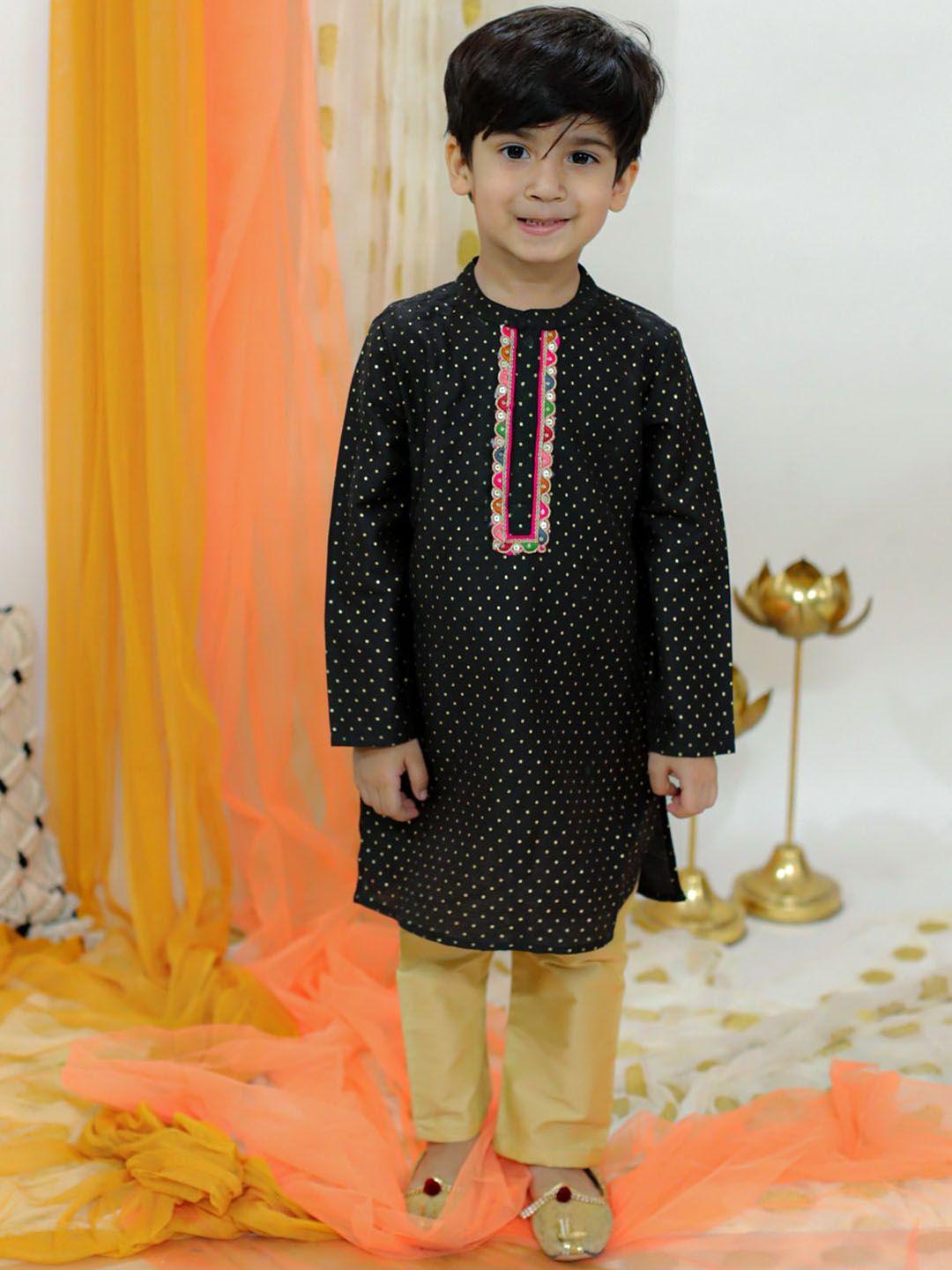 lil peacock boys ethnic motifs printed sequinned kurta with pyjamas