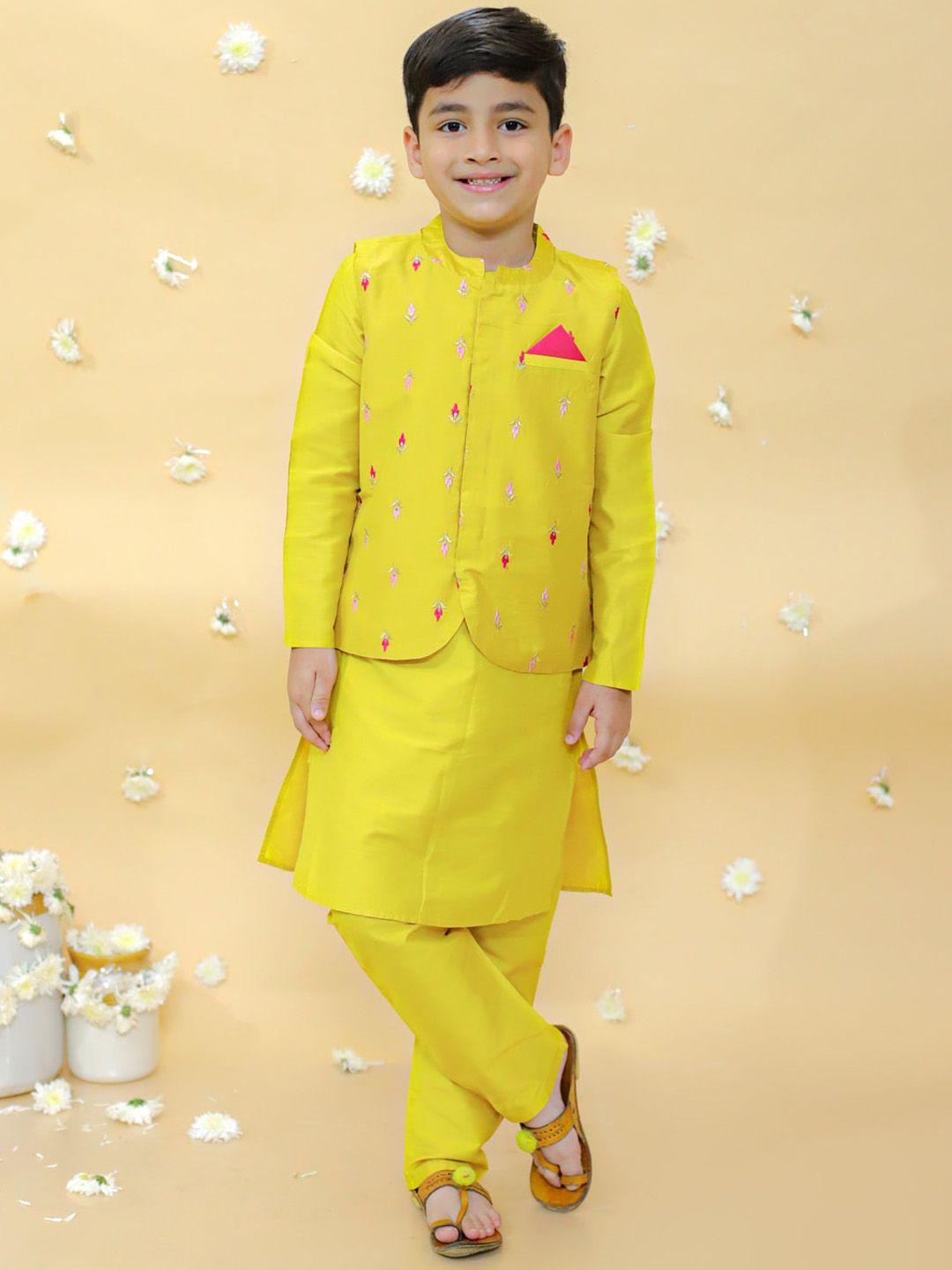 lil peacock boys mandarin collar kurta with pyjamas & nehru jacket