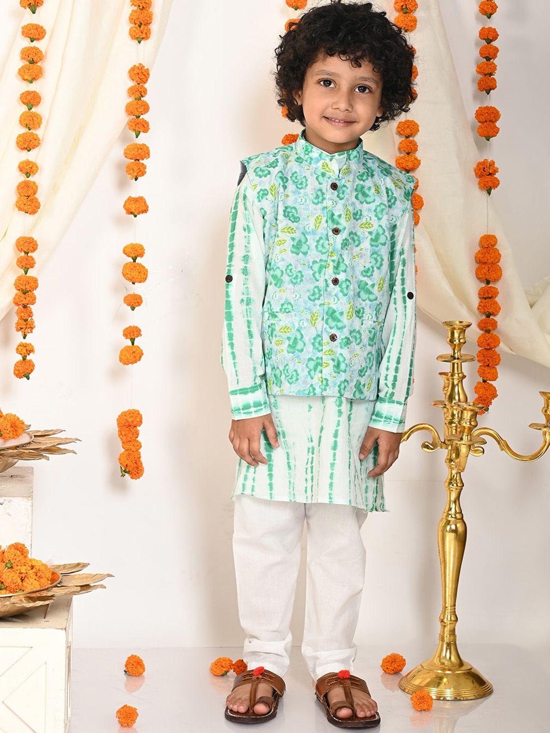 lil pitaara boys dyed pure cotton regular kurta & pyjamas with nehru jacket
