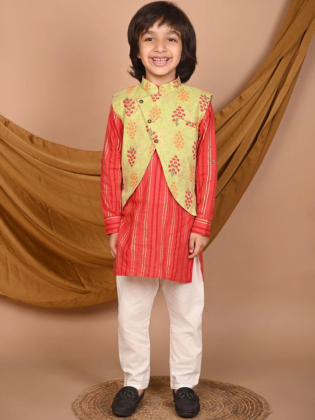 lil pitaara floral printed pure cotton kurta & pyjamas with nehru jacket