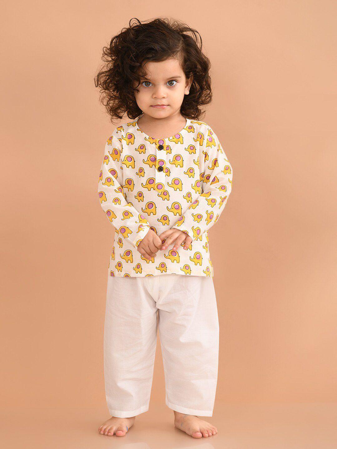 lil pitaara unisex kids yellow printed top with pyjamas
