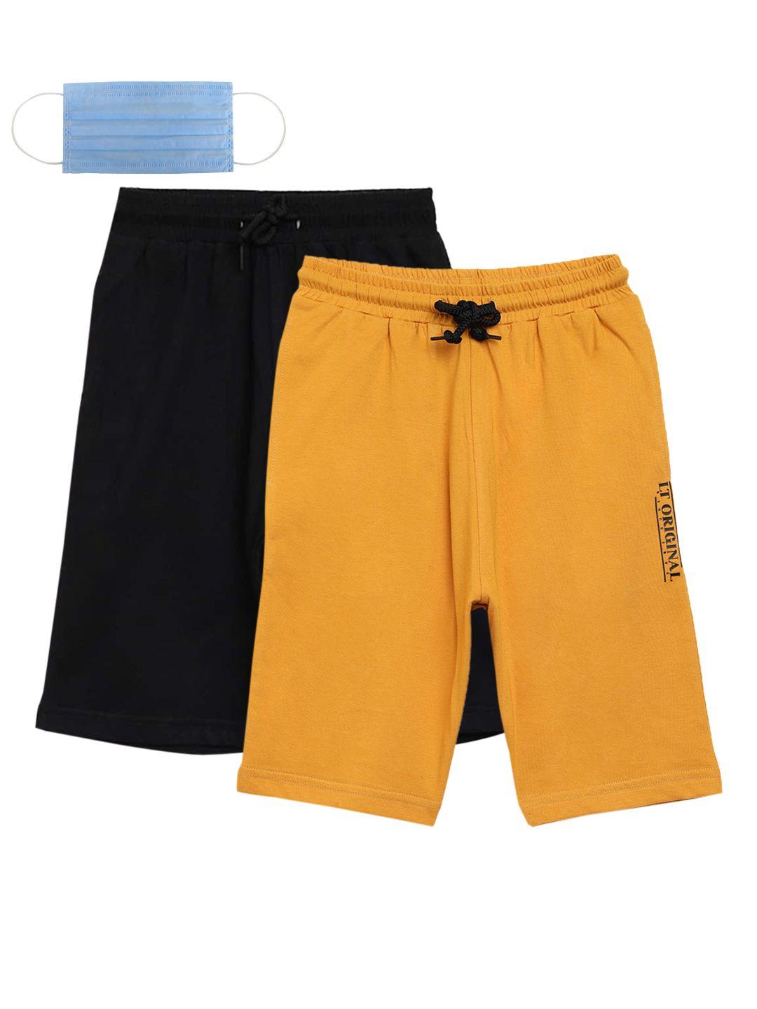 lil tomatoes boys black & mustard yellow pack of 2 solid regular shorts