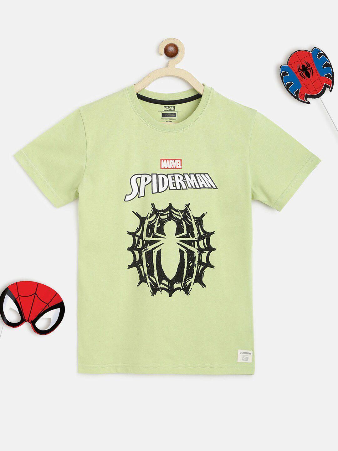 lil tomatoes boys green spider-man printed t-shirt