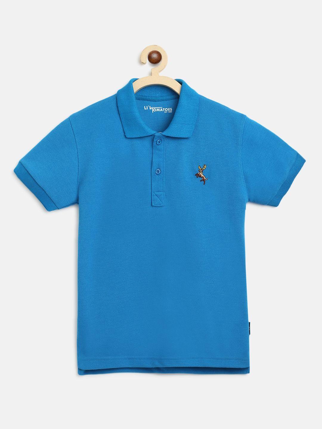 lil tomatoes boys turquoise blue solid polo collar t-shirt