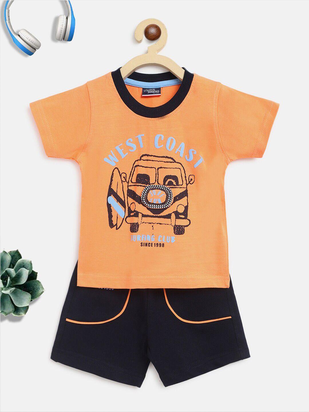 lil tomatoes infant boys printed round neck t-shirt with shorts