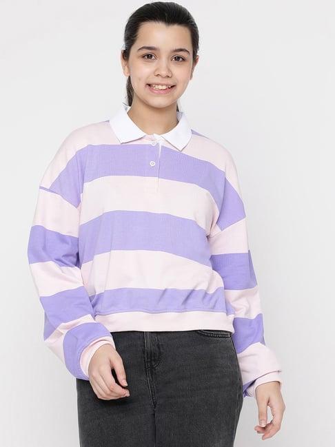 lil tomatoes kids purple & cream striped full sleeves sweatshirt