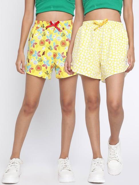 lil tomatoes kids yellow printed shorts (pack of 2)