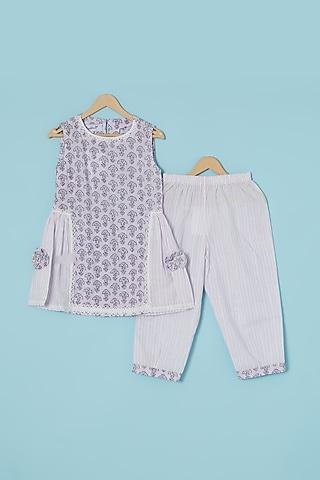 lilac cambric cotton printed kurta set for girls