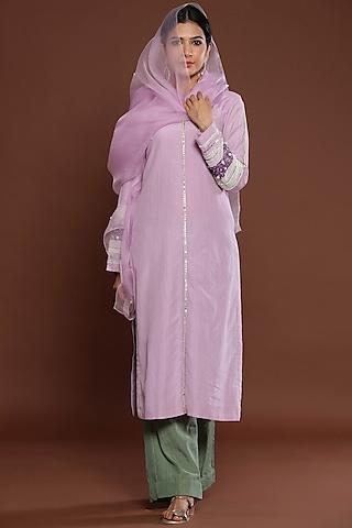 lilac chanderi silk embellished kurta set