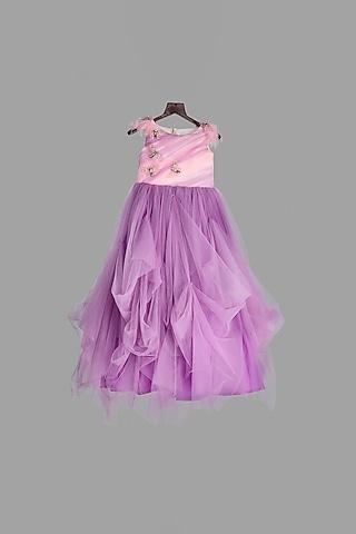 lilac embellished pleated gown for girls