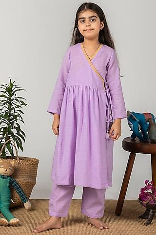lilac-embroidered-angrakha-kurta-set-for-girls