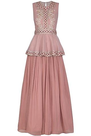 lilac embroidered gown with belt