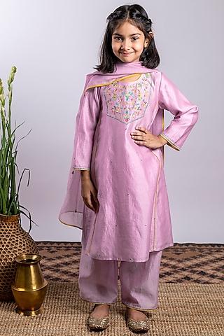 lilac embroidered kurta set for girls