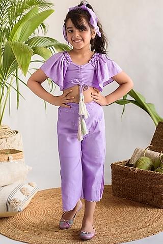 lilac embroidered pant set for girls