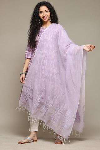 lilac embroidered polyester dupatta