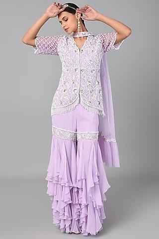 lilac embroidered tunic set