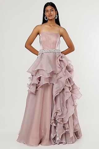 lilac french organza gown with belt