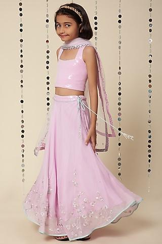 lilac georgette lehenga set with embroidery for girls