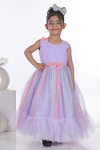 lilac net floral gown for girls