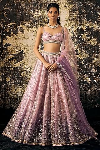 lilac ombre tulle embroidered lehenga set