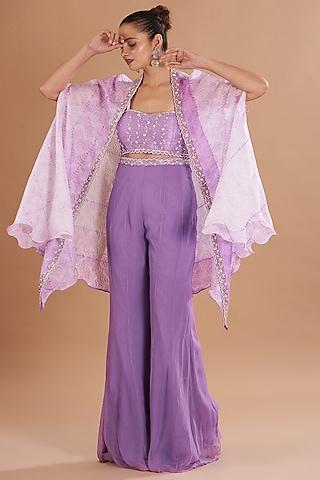 lilac organza & chiffon shibori printed cape set