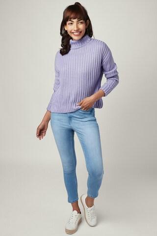 lilac patterned casual full sleeves turtle neck women regular fit sweater