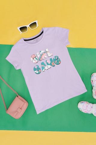 lilac print casual  round neck girls regular fit  t-shirt